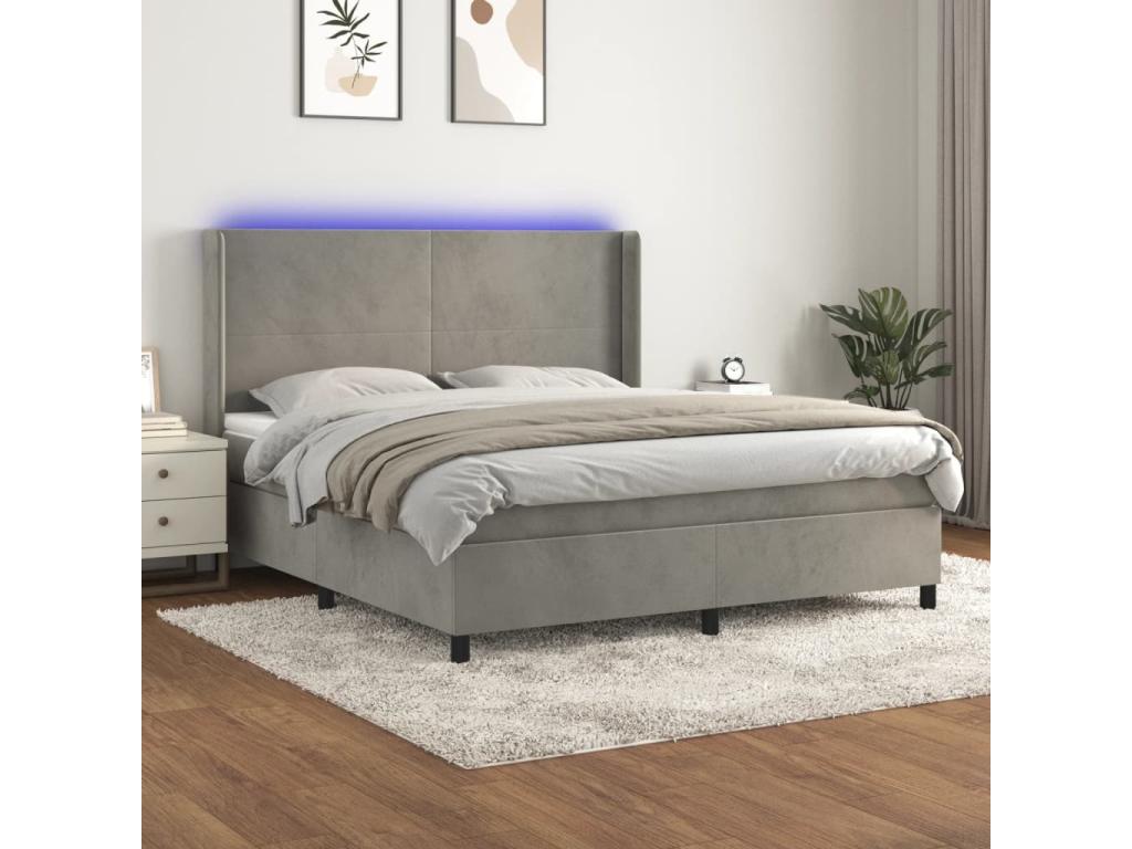 Bohometop bed base with mattress and LED light, light grey, 160x200 cm, 57495GEMK