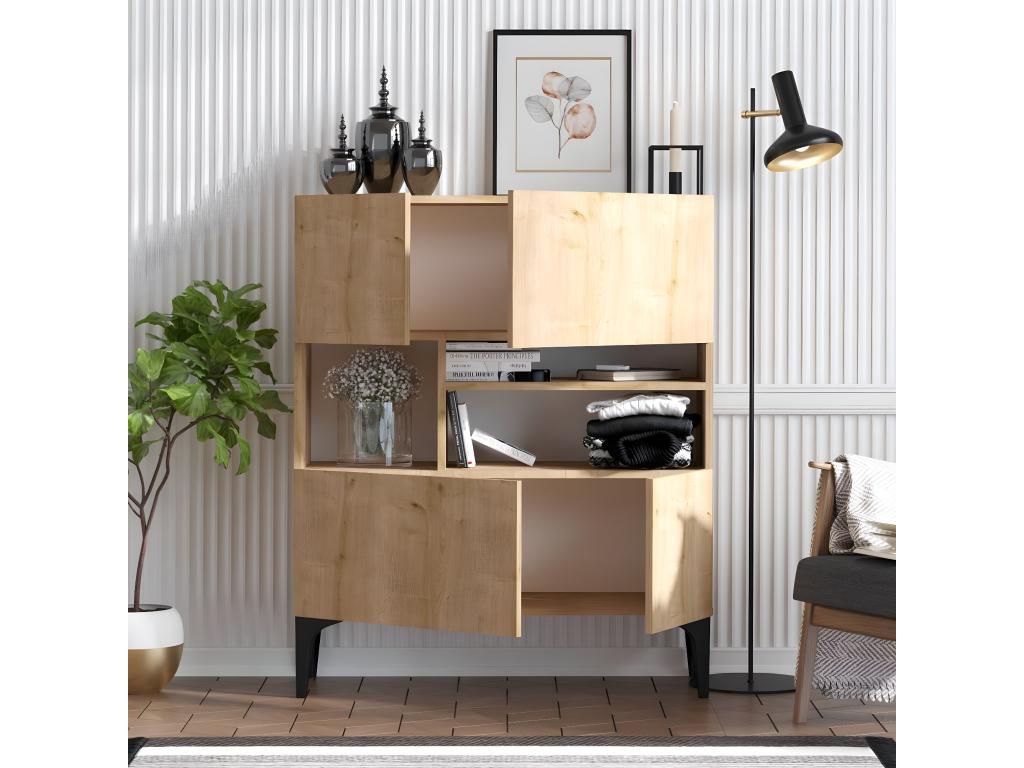 Buffet with 3 niches and 4 doors, oak finish, H125 cm - Bohometop 38400ZEZR