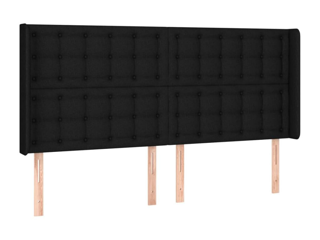 Headboard with wings, Black, 203x16x118/128 cm, Fabric, 38027GOVM