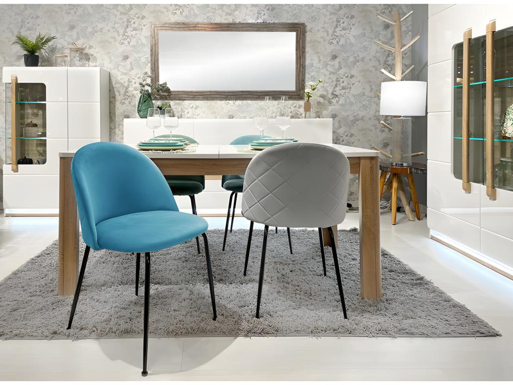 Set of 2 blue velvet upholstered chairs with black metal legs - Homelumiere