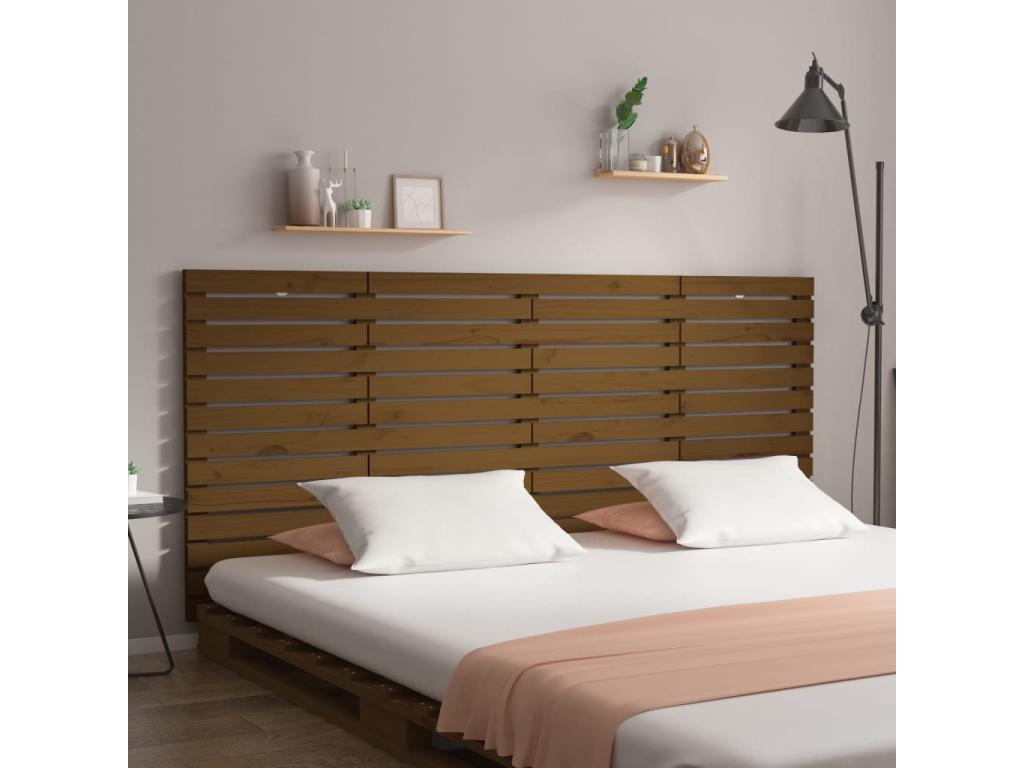Wall-mounted headboard, honey brown, 166x3x91.5 cm, solid pine wood, 78393EHZT