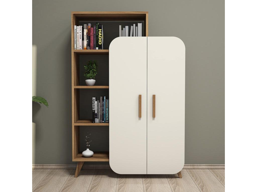 Bohometop 2-Door Bookcase 90x132cm Natural Wood and Cream White 79538SSWB