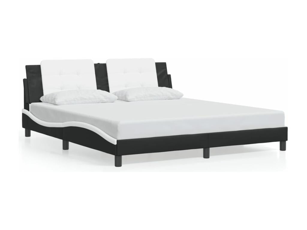 Black and white bed frame without mattress, 180x200 cm, faux leather, 57417TQXY