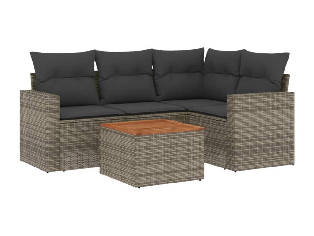 5-piece garden furniture set with grey resin wicker cushions 22734DQXM