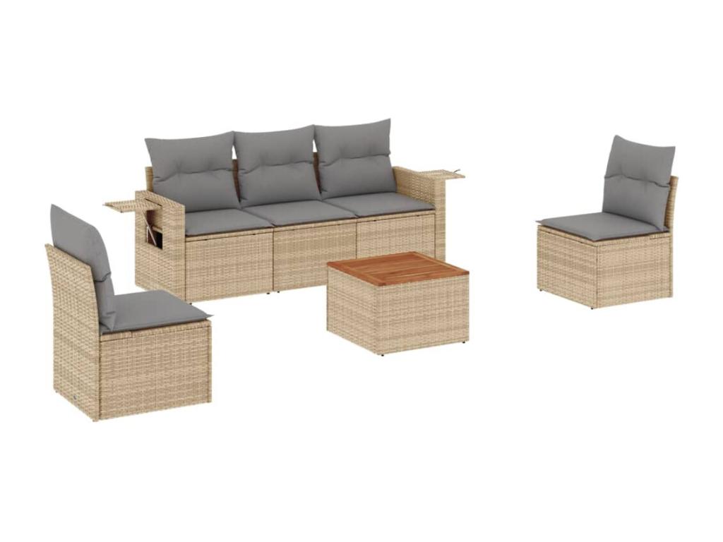 6-piece garden furniture set with cushions, beige wicker resin 07324GMDG