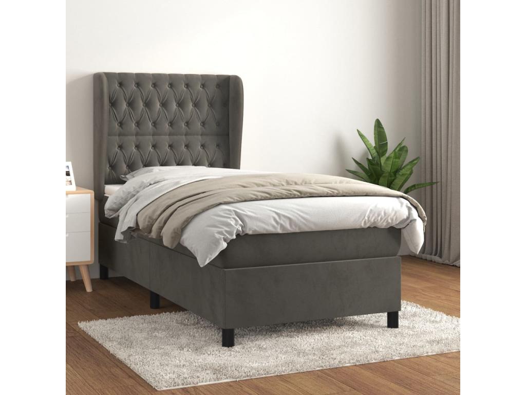 Upholstered bed base and mattress, Dark Grey, 90x190 cm, Velvet, 89646UHDS