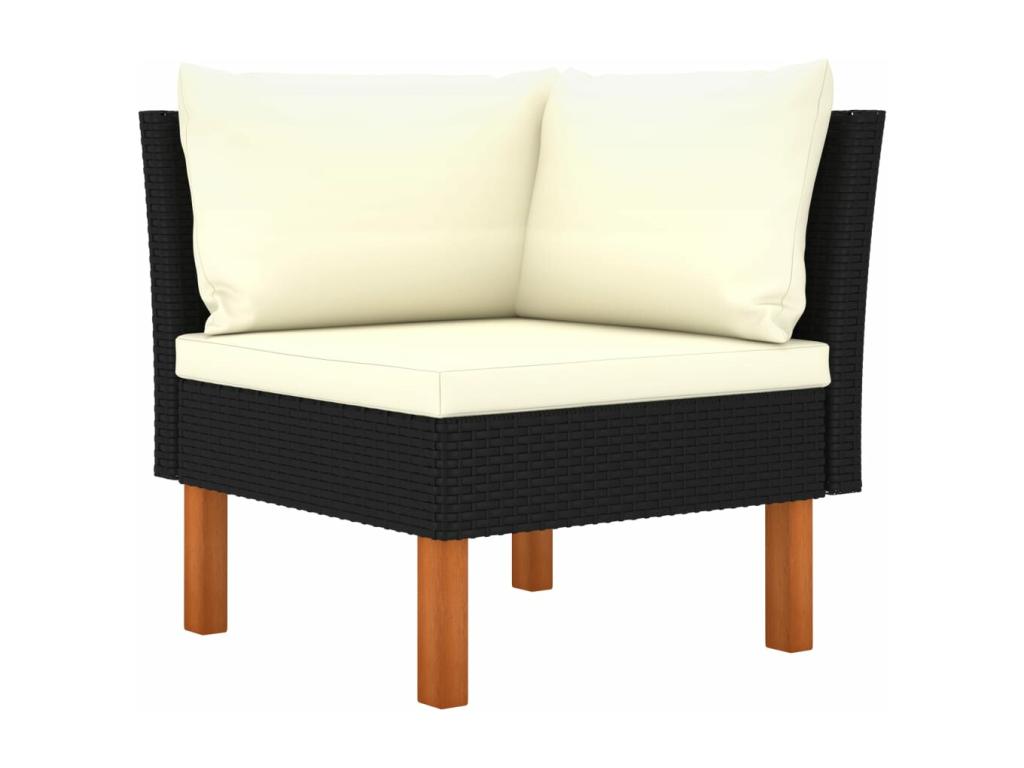 4-piece garden furniture set with cushions, black wicker resin, 57380ZCVB