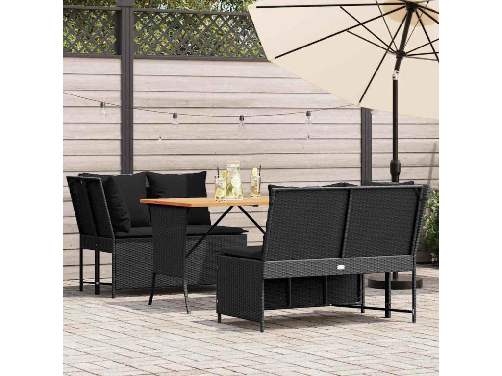 3-piece garden furniture set with cushions, black woven resin 84708VIRQ
