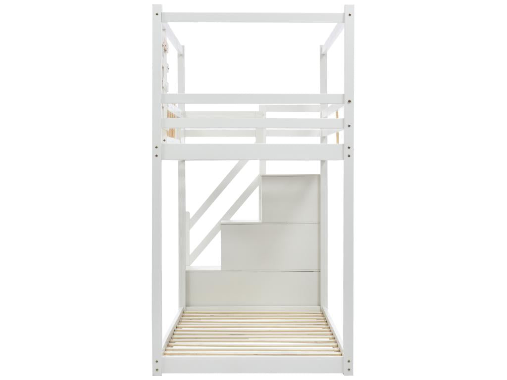 Bunk bed with storage - 2x90x200 cm - 3 niches - Bohometop slatted base - white color 19121SWKN