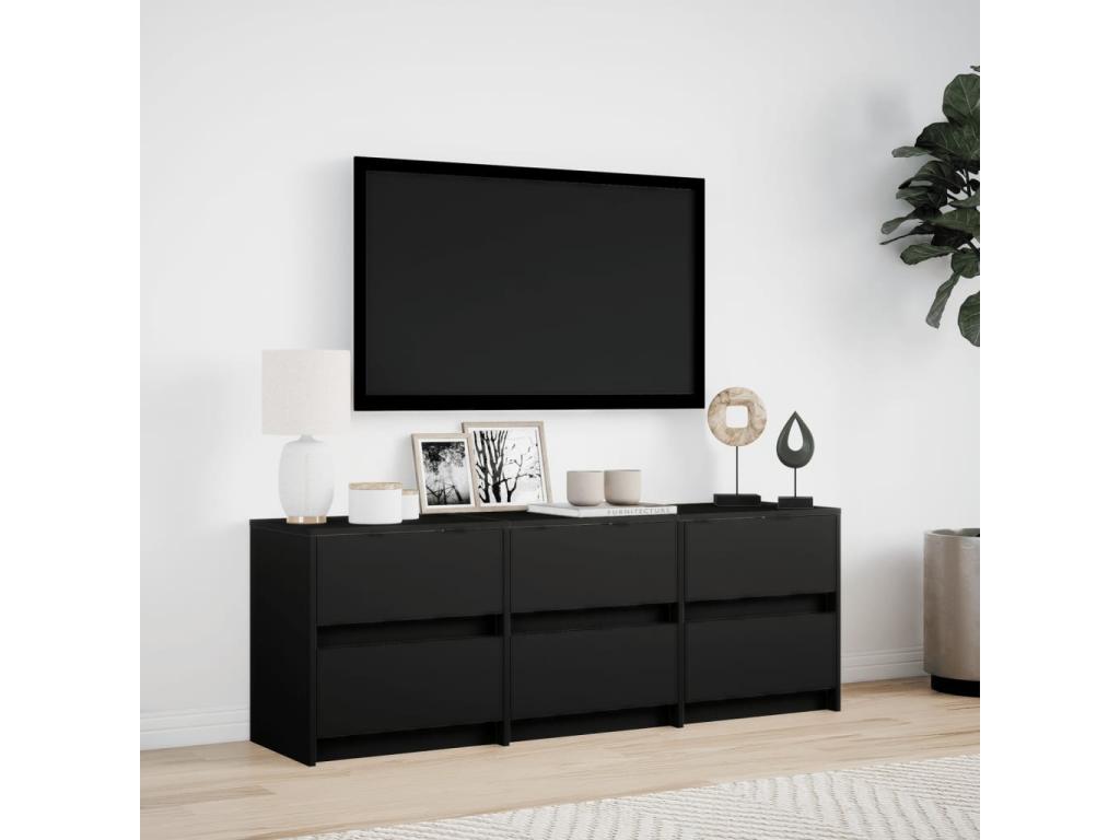 TV stand with LED lighting, black, 140x34x50 cm, engineered wood, 51988XJUB