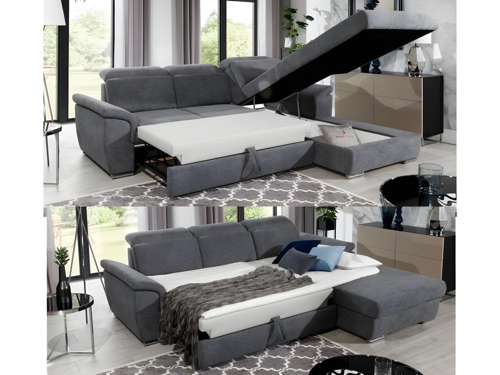 Bohometop 5-seater corner sofa bed in blue velvet fabric, right-hand corner as seen from the front - Bohometop 98925QLTN