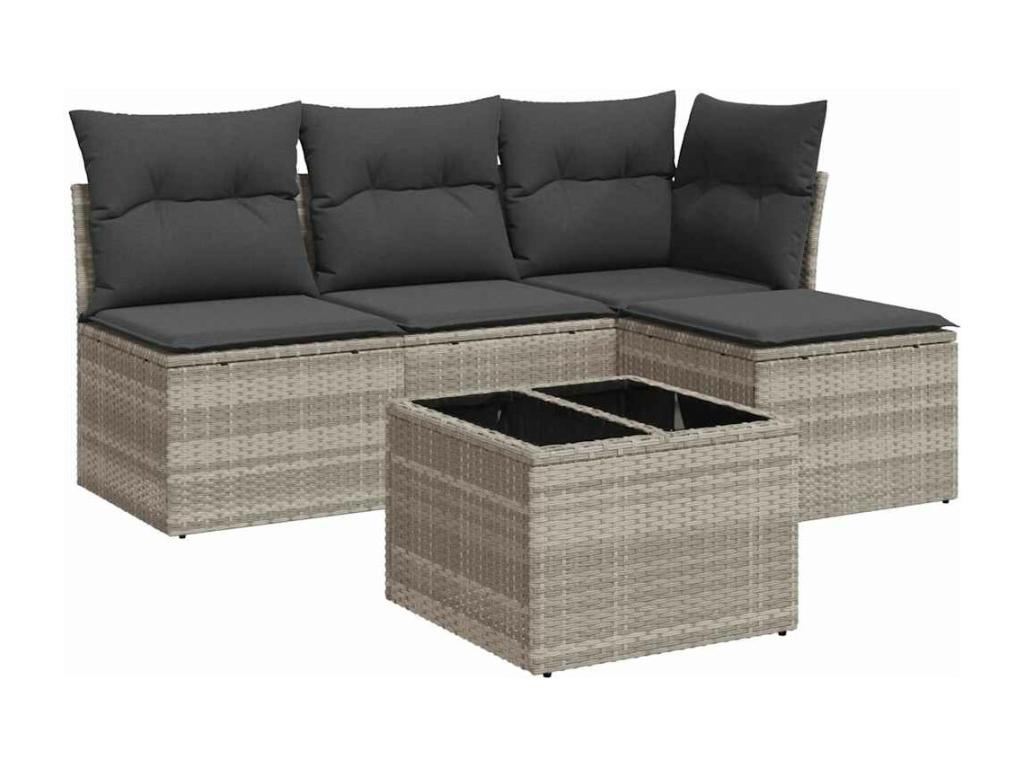 5-piece garden furniture set with light grey cushions, woven resin 68033BEXX
