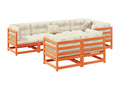 7-piece garden furniture set with cushions, brown wax finish, solid pine wood, 78860BPFI