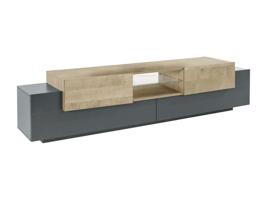 Bohometop TV Stand, Low Sideboard, TV Base, Made in Italy, 220x40x51 cm, Anthracite and Maple, 06703FTBY