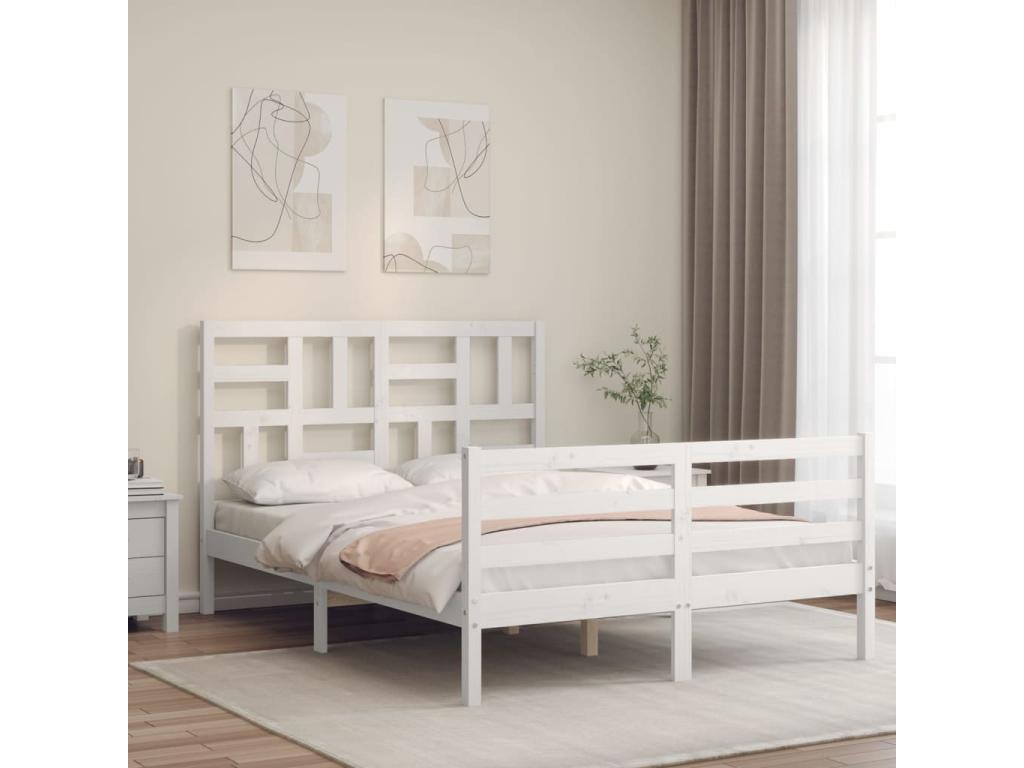 Bed frame with white headboard, 120x200 cm, solid wood, 52871VSZD