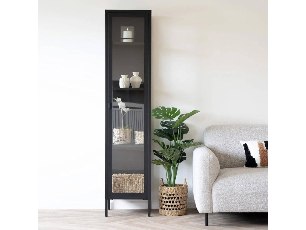 Bohometop - 1-Door Glass and Black Metal Display Cabinet H180cm 66447RPNM