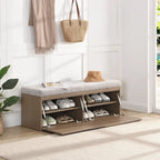 49 Shoe Storage Bench Entryway Shoe Cabinet Storage Ottoman with Padded Seat Cushion and Double Doors