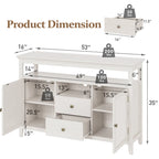 52.8 Rattan Sideboard, Boho Farmhouse Storage Cabinet with Adjustable Shelves, Accent Buffet Cabinet for Kitchen