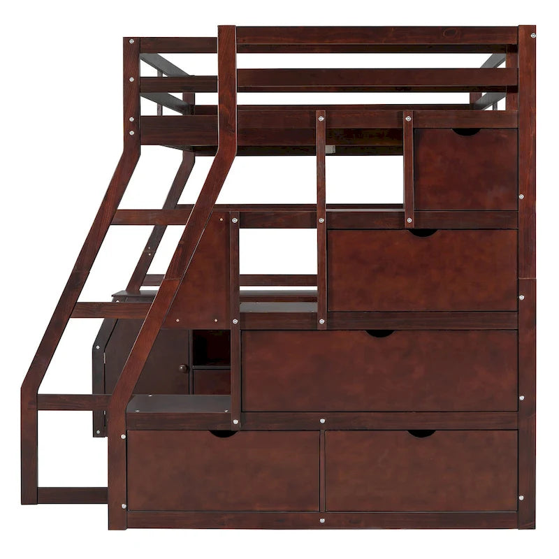 Full Size Loft Bed with 7 Drawers 2 Shelves and Desk