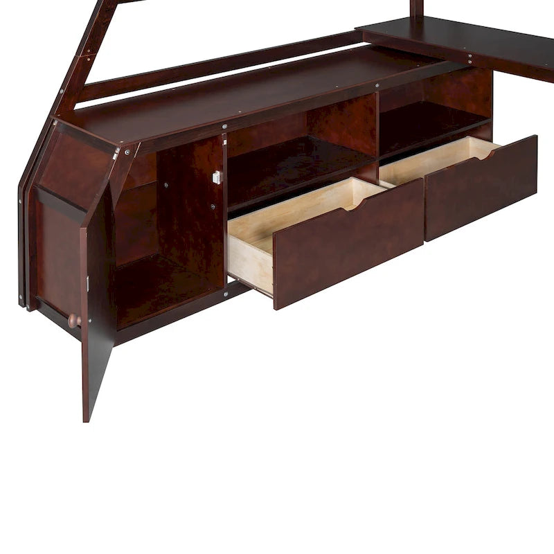 Full Size Loft Bed with 7 Drawers 2 Shelves and Desk