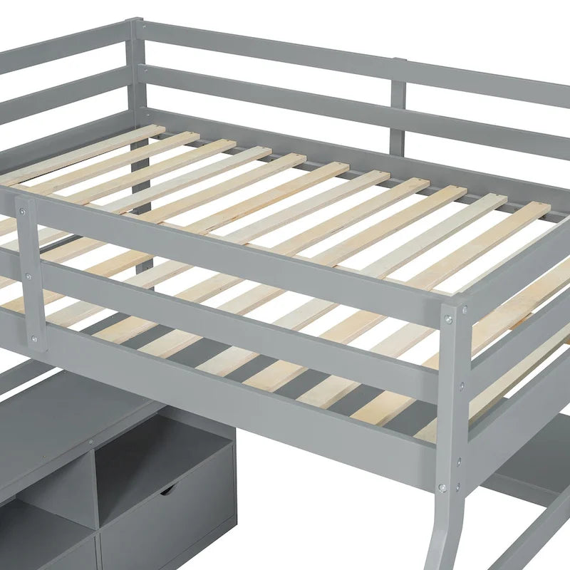 Full Size Loft Bed with 7 Drawers 2 Shelves and Desk