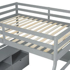 Full Size Loft Bed with 7 Drawers 2 Shelves and Desk