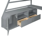 Full Size Loft Bed with 7 Drawers 2 Shelves and Desk