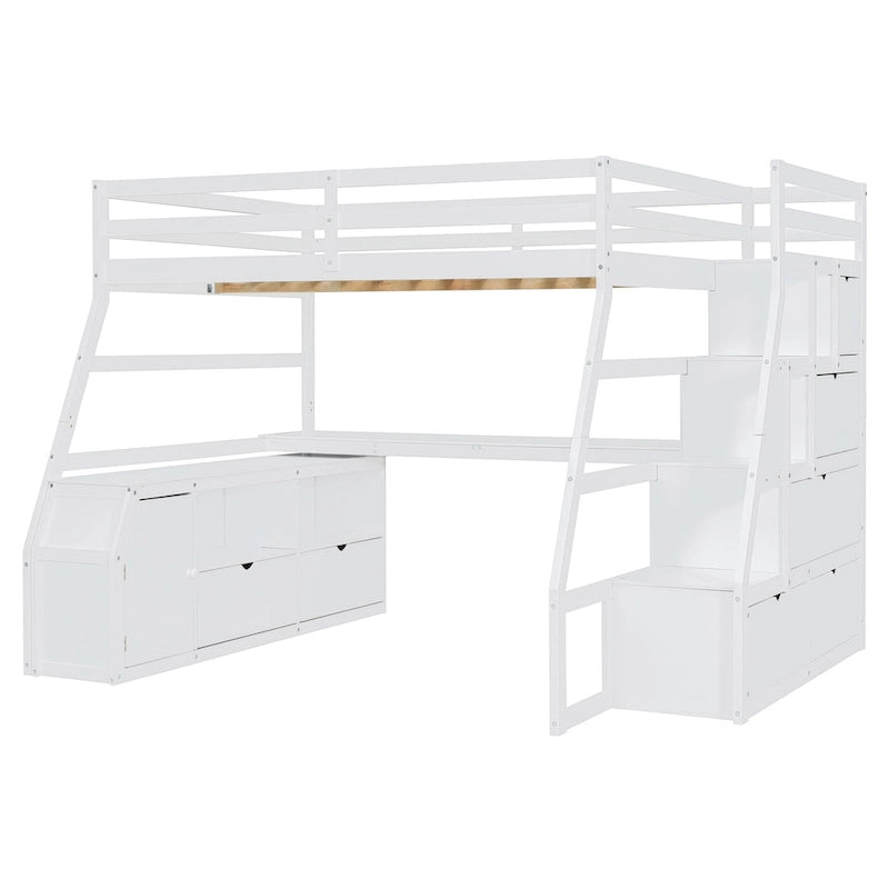 Full Size Loft Bed with 7 Drawers 2 Shelves and Desk