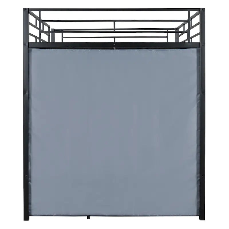 Full Size Loft Metal Bed with Desk,Shelves,Power Outlet,LED Light and Wardrobe