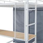 Full Size Loft Metal Bed with Desk,Shelves,Power Outlet,LED Light and Wardrobe
