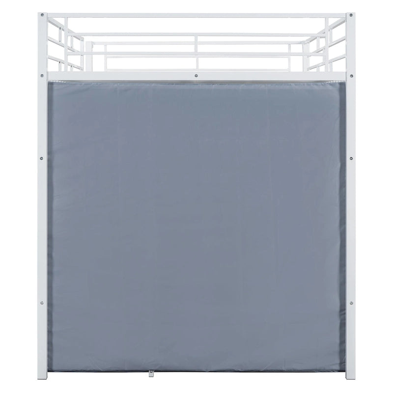 Full Size Loft Metal Bed with Desk,Shelves,Power Outlet,LED Light and Wardrobe