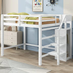 Full Size Loft Bed with Built-in Storage Wardrobe and Staircase