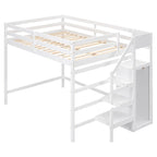 Full Size Loft Bed with Built-in Storage Wardrobe and Staircase
