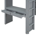 Full Size Loft Bed with large shelves, writing desk and LED Light