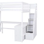 Full Size Loft Bed with Built-in L-Shaped Desk and Three-Tier Storage Shelves,and Attached Storage Staircase