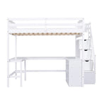 Full Size Loft Bed with Built-in L-Shaped Desk and Three-Tier Storage Shelves,and Attached Storage Staircase