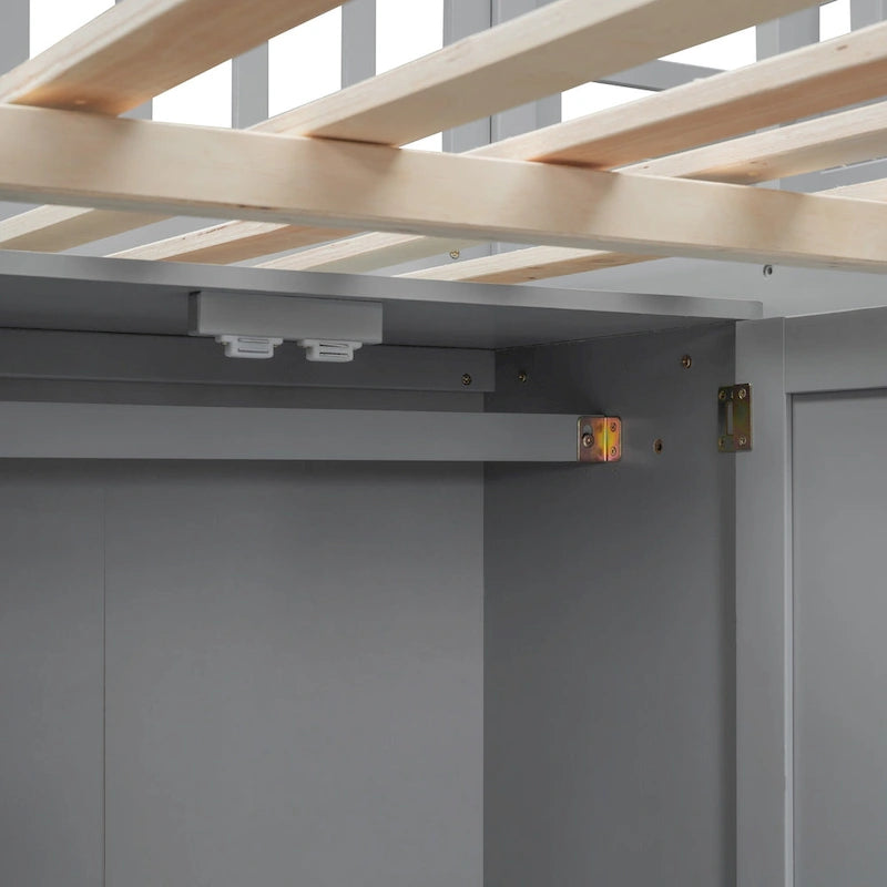 Full size Loft Bed with Bookshelf,Drawers,Desk,and Wardrobe