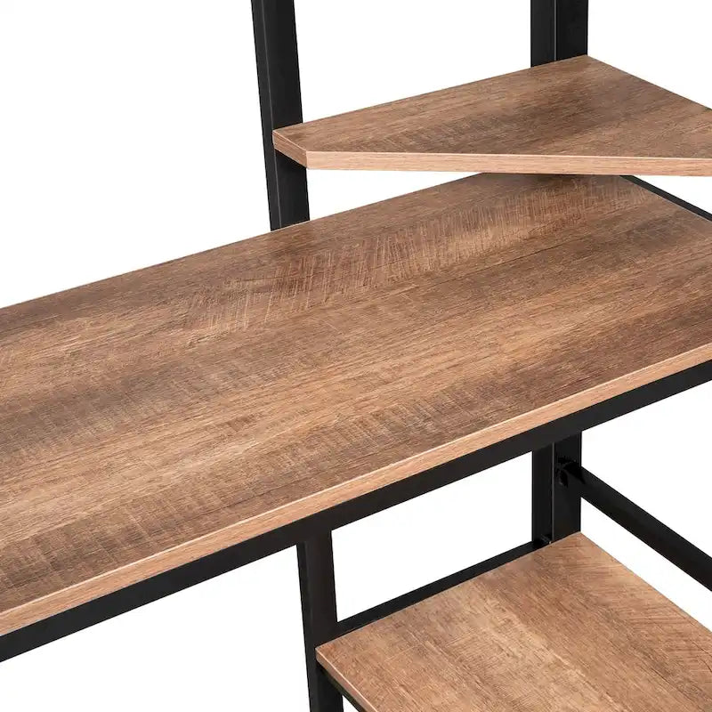 Full Size Loft Metal & MDF Bed with Long Desk and Shelves