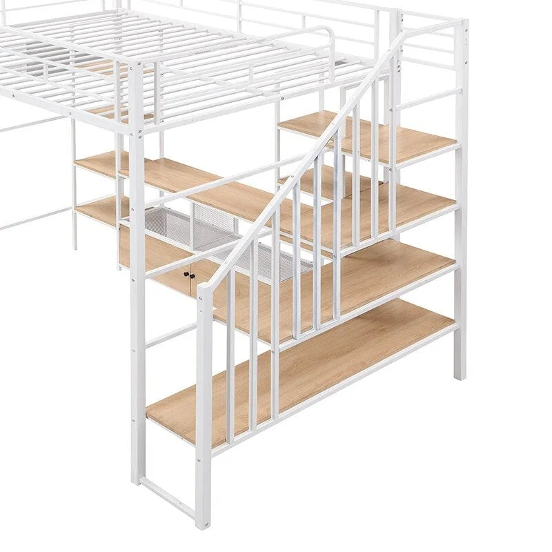 Full Metal Loft Bed with Staircase & Work Table