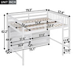 Full Size Loft Bed with Open Storage Shelves and Built-in Ladder