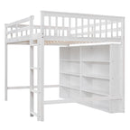 Full Size Loft Bed with Open Storage Shelves and Built-in Ladder