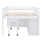 Full Size Loft Bed w/ Retractable Writing Desk & 4 Drawers, Wooden Loft Bed w/ Lateral Portabhite