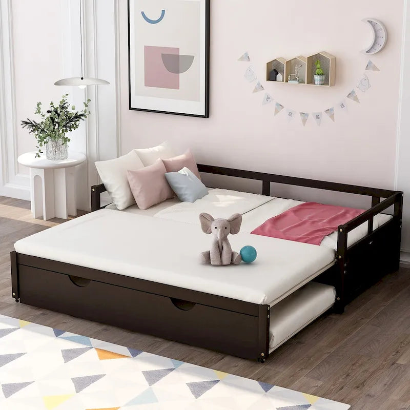 Black Pine Wood Twin Size Daybed with Trundle and Slat Kit - Elegant Design