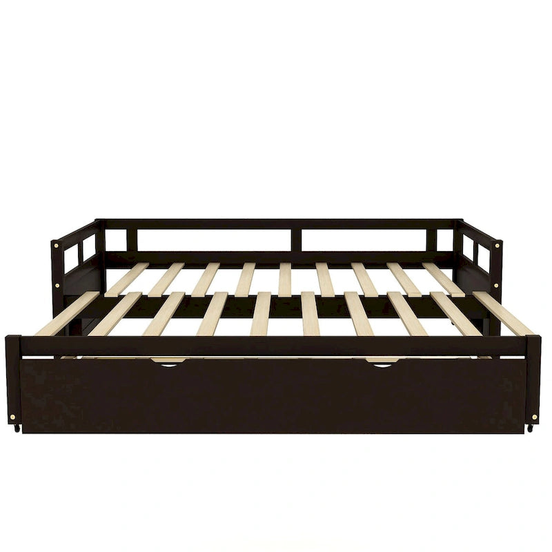Black Pine Wood Twin Size Daybed with Trundle and Slat Kit - Elegant Design