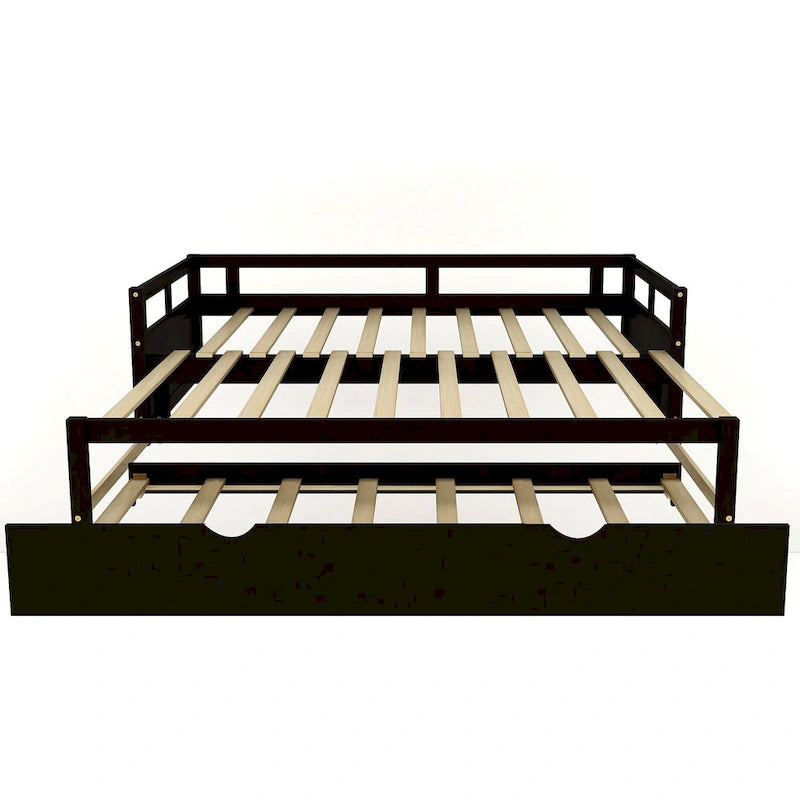 Black Pine Wood Twin Size Daybed with Trundle and Slat Kit - Elegant Design