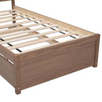 Brown Walnut Rubberwood Twin Size Platform Bed Frame with Trundle, Modern Design, No Box Spring Needed