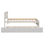 White Walnut Rubberwood Twin Size Platform Bed Frame with Trundle, Modern Design, No Box Spring Needed