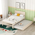White Solid Wood Twin Platform Bed Frame with Trundle and Modern Wood Headboard