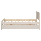 White Solid Wood Twin Platform Bed Frame with Trundle and Modern Wood Headboard