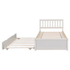 White Walnut Rubberwood Twin Platform Bed with Trundle, Sleek Design, No Box Spring Needed